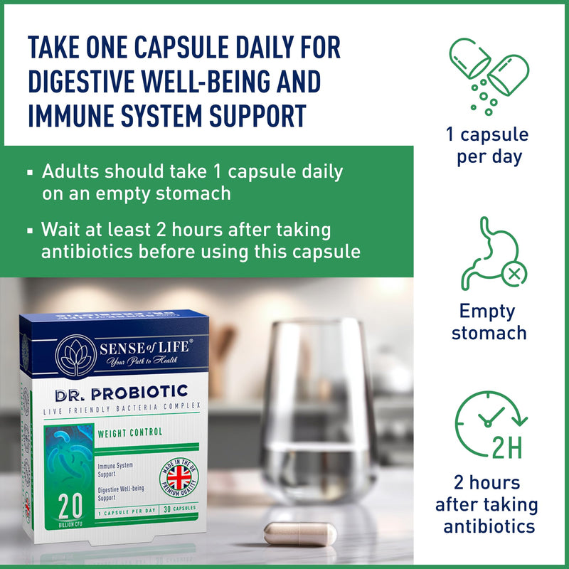 Sense of Life Dr. Probiotic Complex for Weight Management Support, 30 Capsules – 20 Billion CFU – Probiotics & Prebiotics – Supports Gut Health, Digestion & Metabolism