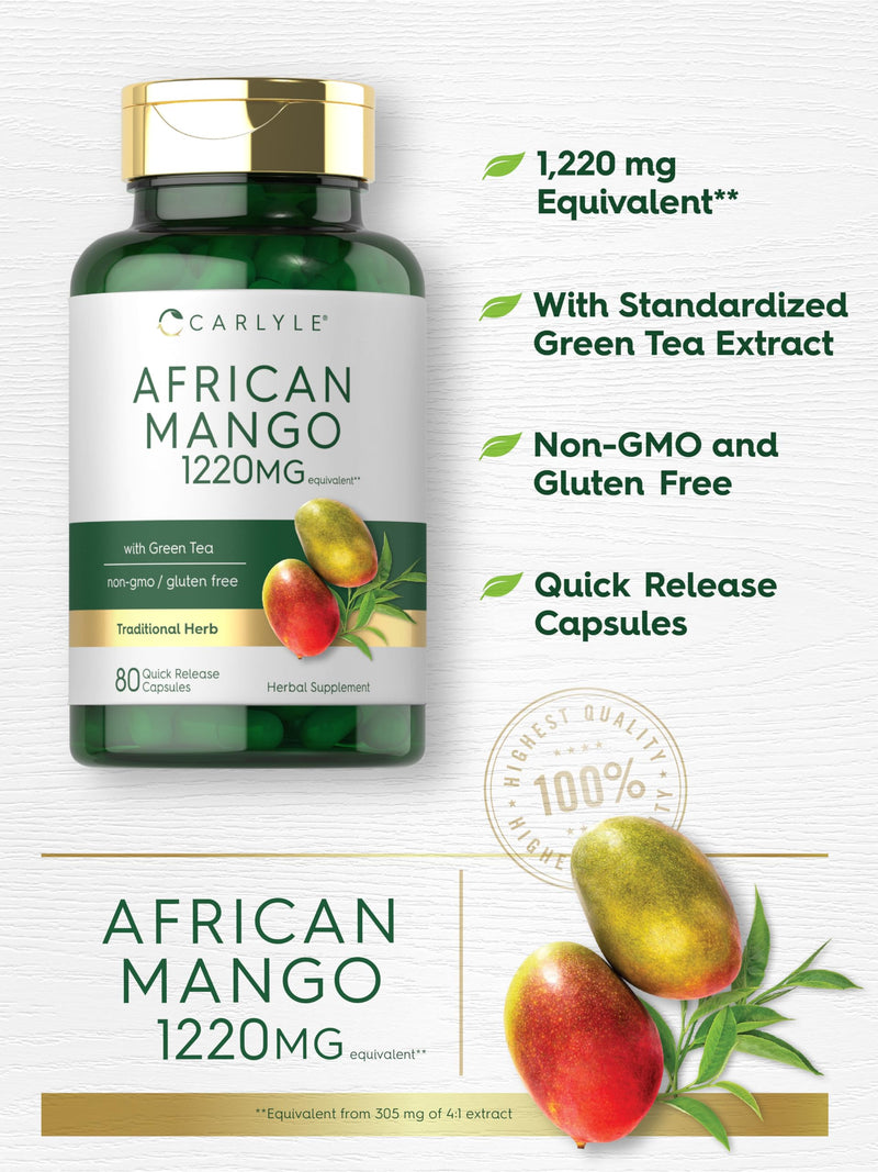 [Australia] - Carlyle African Mango Supplement 1220mg | 80 Capsules | with Green Tea Extract | Non-GMO, Gluten Free 80 Count (Pack of 1) 