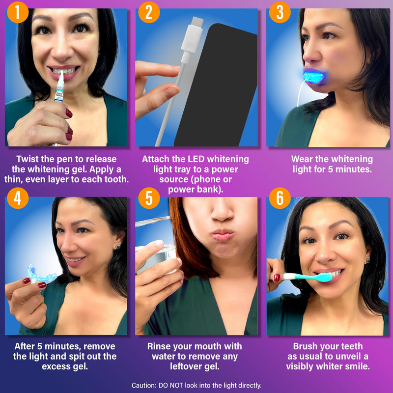 [Australia] - GuruNanda Premium Teeth Whitening Kit with Wired LED Light & Whitening Pen, Works with iPhone & Android, Helps Remove Surface Stains from Coffee, Food, Soda 