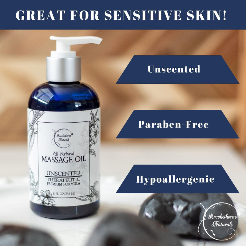 [Australia] - Unscented Massage Oil for Massage Therapy – 100% Natural Body Massage Oil with Sweet Almond, Grapeseed & Jojoba Oil for Premium Glide – Pure Carrier Oil Blend for Aromatherapy – Brookethorne Naturals 8.5 Fl Oz (Pack of 1) 
