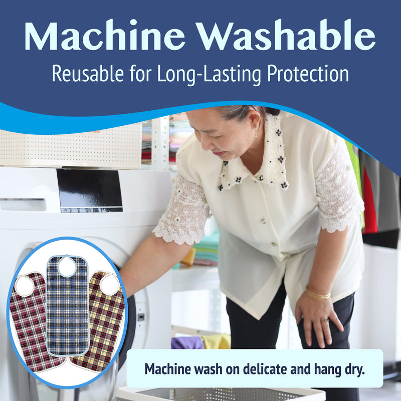 [Australia] - Medokare Adult Bibs for Eating, Washable Clothing Protectors for Women and Men Multicolor Multi 3 Pack 
