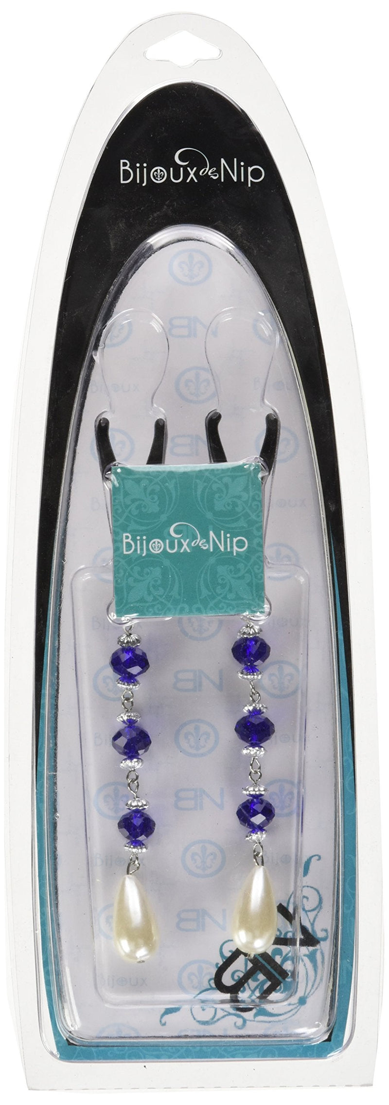 Nipple Clamp Short Tweezer Chrome Blue Beads Pearl Drop 2 Count