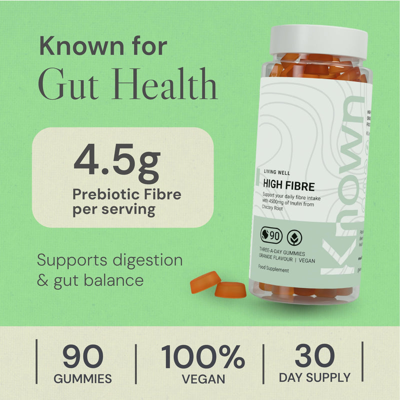 Known High Fibre Gummies - Natural Orange - 1 Month Supply - 3rd Party Tested - Vegan - 4500mg Chicory Root Inulin, Prebiotic Soluble Fibre, Gut Health, Digestive Wellness & Regularity Support 1 count (Pack of 60)