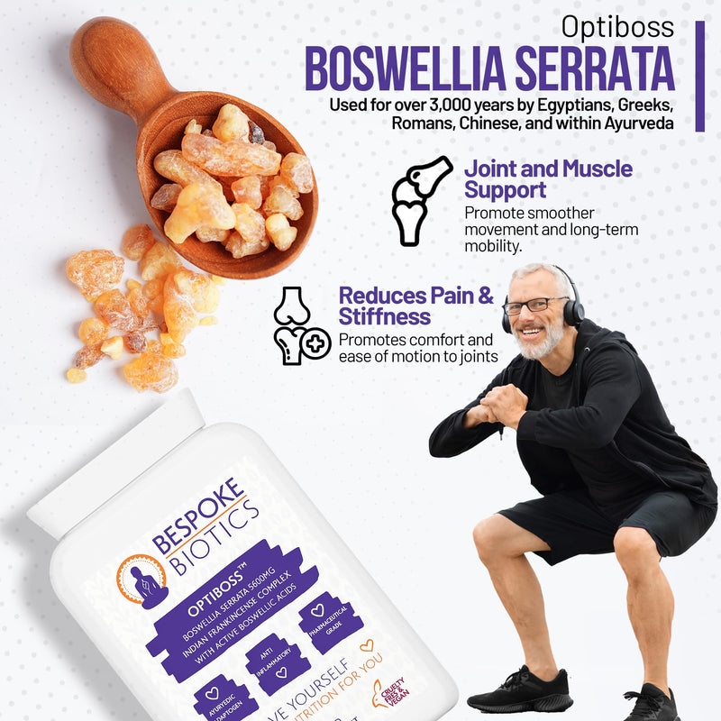 Boswellia Serrata 5600mg 120 Capsules (V) OPTIBOSS Strong Anti-inflammatory & Joint Support, Lung, Skin & Gut. Indian Frankincense Vegan Made in the UK to high GMP Standards