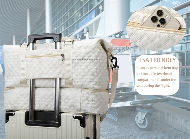 WFLB Travel Duffle Bag,Weekender Bags for Women with Shoe Compartment & Wet Pocket, Carry on Overnight Bag with Toiletry Bag, Gym Duffel Bag Hospital Bags for Labor and Delivery (Beige) Beige