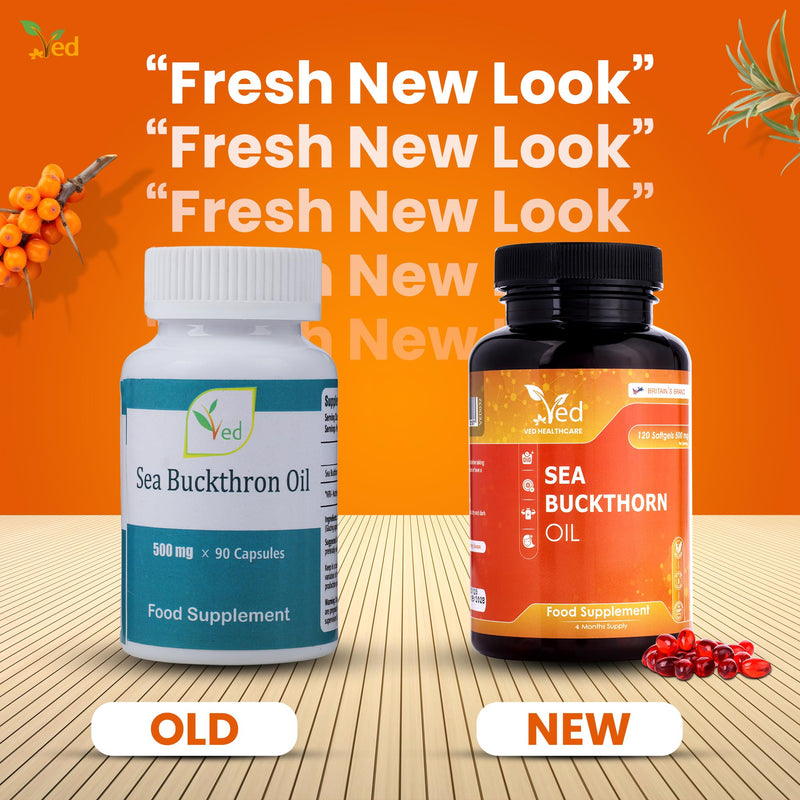 VED Sea Buckthorn Oil Soft Capsules | Boost Immune System | Omega-7 500 mg | 120 Softgels.