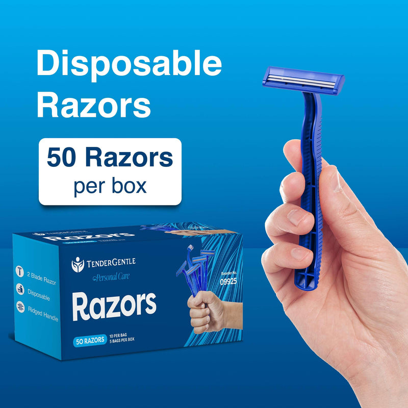 [Australia] - Disposable Razors for Men and Women - Pack of 50 Shavers - 2 Blade Razors, Bulk - for Shaving, Tattoos, Hospitality, and More 1 Count (Pack of 50) 