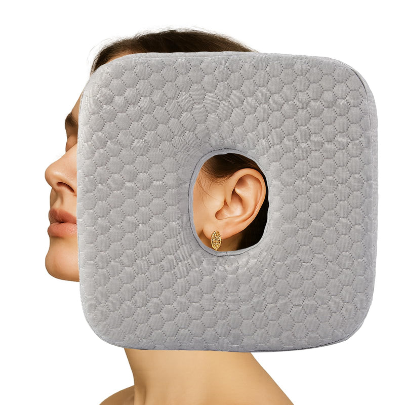Piercing Pillow for Side Sleepers, Memory Foam Donut Pillow for Ear, Ear Pillows with Holes for Ear Pain, Earring Inflammation Pressure Sores, CNH, Soft and Comfortable Earring Pillow (Gray) Gray