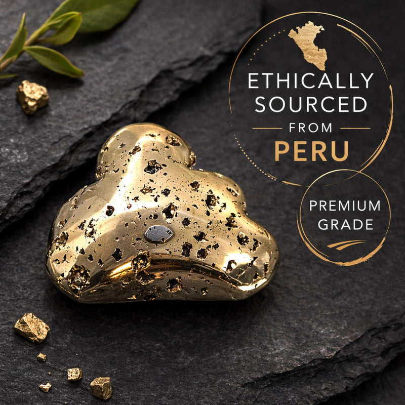 Pyrite Crystal Cloud – Natural Peruvian Palm Stone for Abundance & Protection – Hand Carved Pyrite Stone for Feng Shui & Meditation – High Shine Golden Healing Crystal from Peru (6 to 7 oz) 6 to 7 oz