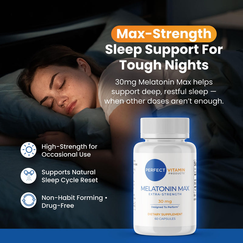Melatonin 30mg MAX High Dose Extra Strength Sleep Aid for Adults (2 Pack) | High Dose Melatonin Sleep Aid for Adults | Extra Strength, Non-Habit Forming, Drug-Free | Vegan, Non-GMO, Made in USA 120 Count (Pack of 1)