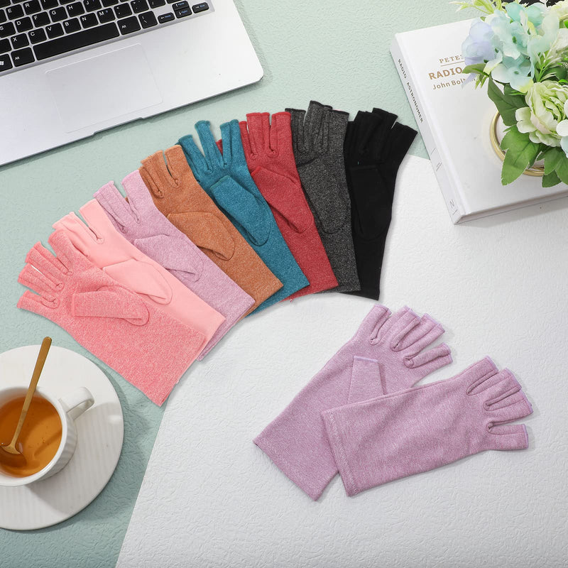 [Australia] - 8 Pairs Arthritis Compression Gloves Relieve Muscle Pain Fingerless Gloves Bulk Typing Gloves for Women Men Colorful Medium 