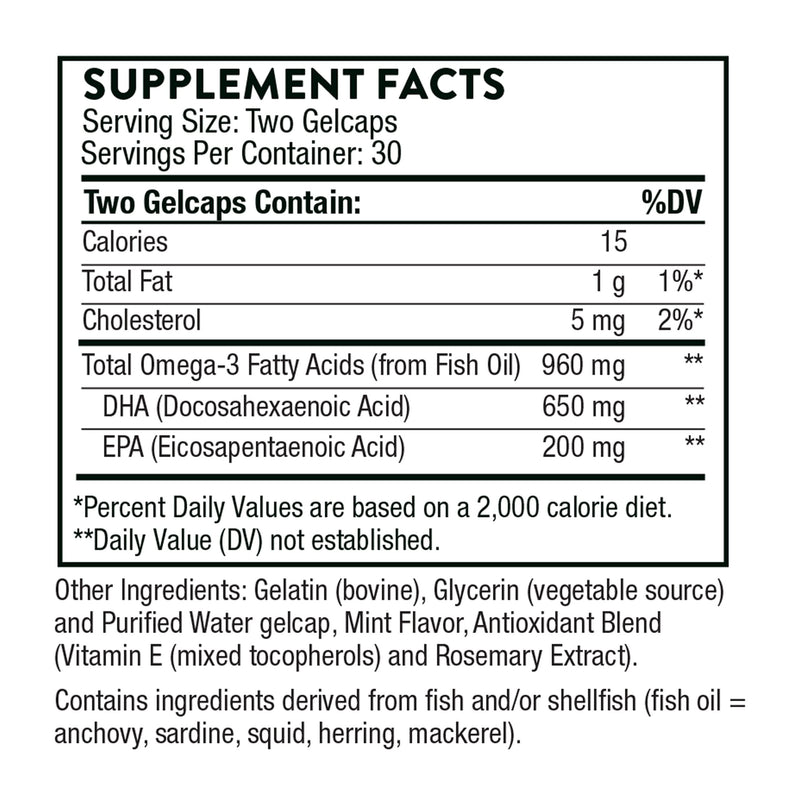 [Australia] - THORNE Advanced DHA - 650 mg DHA and 200 mg of EPA - Supports Healthy Brain Aging and Nerve Function - 60 gelcaps 
