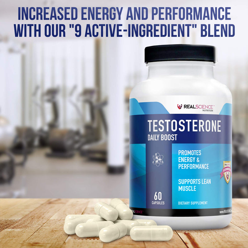 Real Science Nutrition Daily Boost Free Testosterone Booster for Men - Strongest Supplement for Muscle Growth, Bodybuilding & Energy with 9 Powerful Ingredients - 60 Capsules
