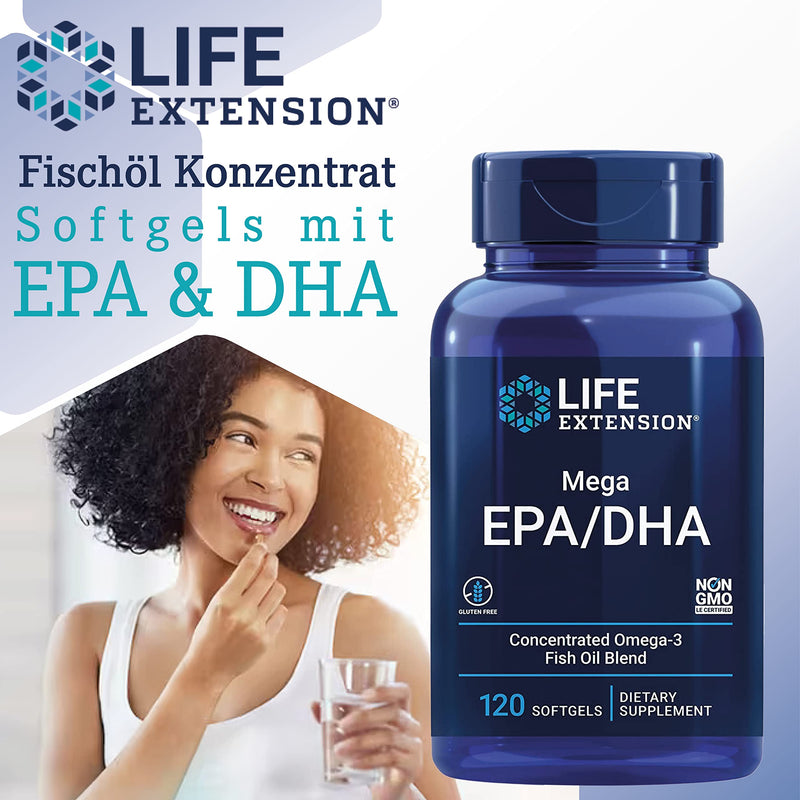 [Australia] - Life Extension, Mega EPA/DHA, Omega-3 from fish oil, 120 soft capsules, laboratory tested, gluten-free, soy-free, non-GMO 