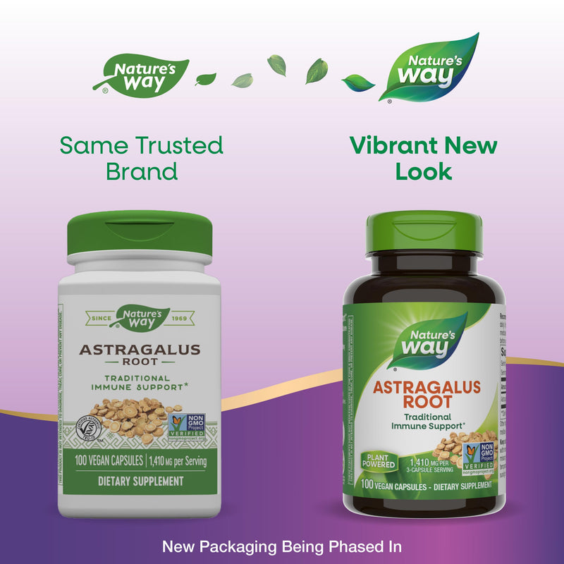 [Australia] - Nature's Way Astragalus Root, Traditional Immune Support*, 1,410 mg per 3-Capsule Serving, Non-GMO Project Verified, Vegan, 100 Capsules (Packaging May Vary) 