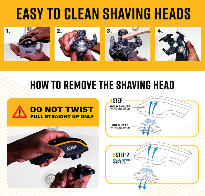 [Australia] - Bald Buddy Head Shaver for Men, Waterproof, Rechargeable Electric Razor, Cordless, Ergonomic Design, Battery & Cleaning Indicator, The Cut Buddy 