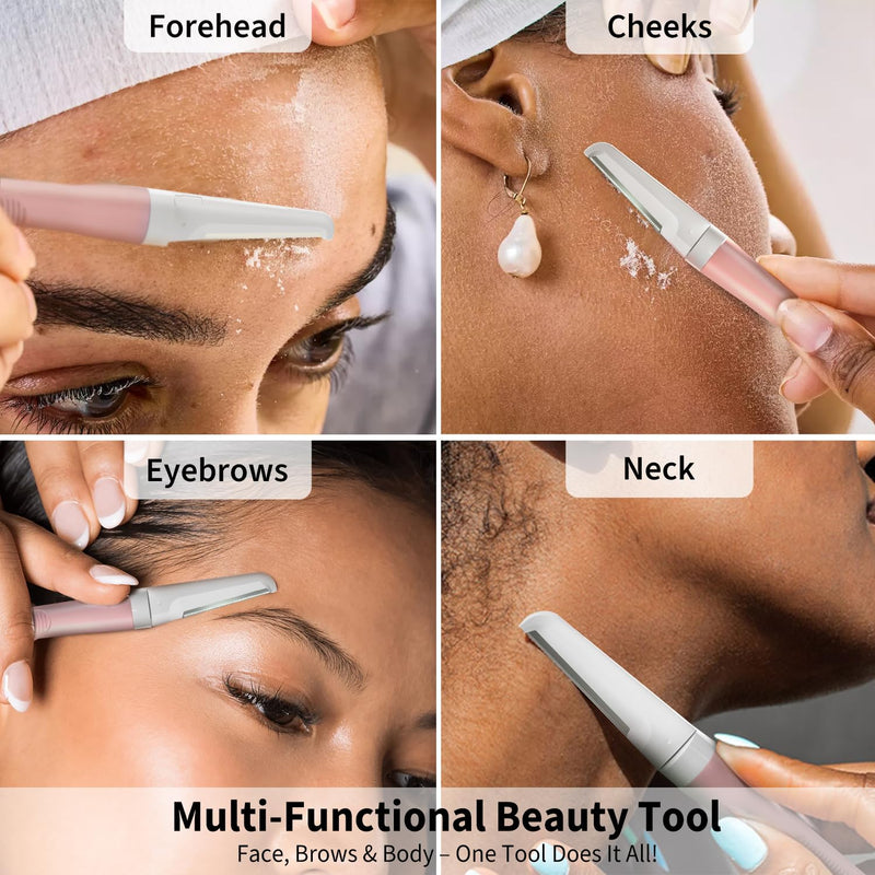 Dermaplane Razor for Women Face, Precision Face Razors for Women, Dermaplaning Tool, Gentle Exfoliation, Perfectly Shape Brows, Reusable Metal Handle with 8 Microblades, Pink Pink with 8 Refills