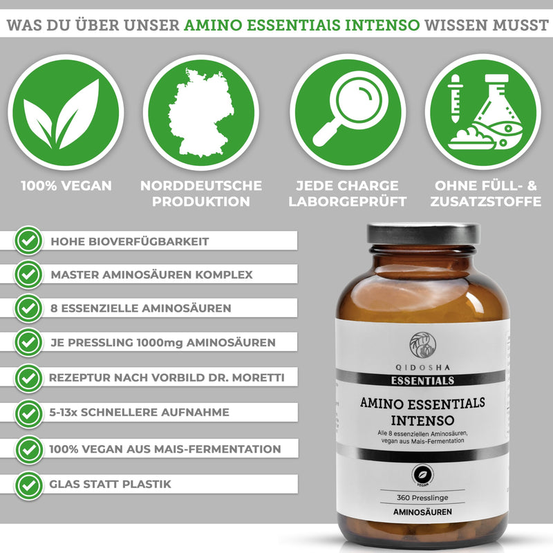 [Australia] - QIDOSHA® Master amino acid complex pellets, recipe according to Dr. Moretti, 360 pieces/jar, with 99% net nitrogen utilization (NNU), 8 essential amino acids, 100% vegan 360 pellets 