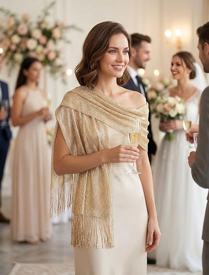 MissShorthair Women's Sparkle Shawls and Wraps for Party Dresses 1* Metallic Champagne Gold