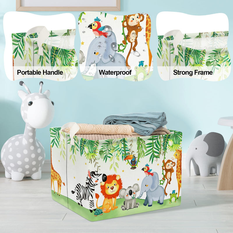 [Australia] - Clastyle Friendly Animals Party Nursery Storage Bins for Toys Books Rectangle Elephant Koala Monkey Safari Storage Basket Kids Collapsible Baby Gift Baskets for Bedroom, 15.7*11.8*11.8 in 40*30*30 cm 