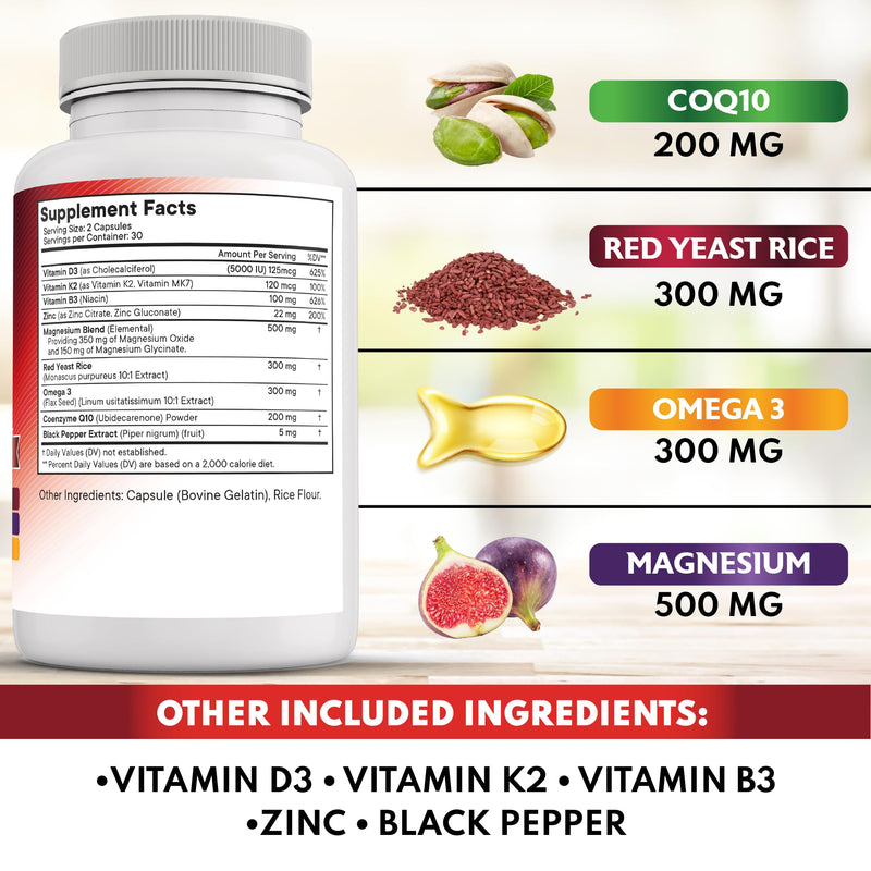 NEW AGE COQ10 200mg Red Yeast Rice Omega 3-6-9 Magnesium Complex Zinc Vitamin K2 D3 - Support Vitamins for Women and Men with Vitamin B3, Coenzyme Q10-180 Count 180 Capsules (Pack of 3)