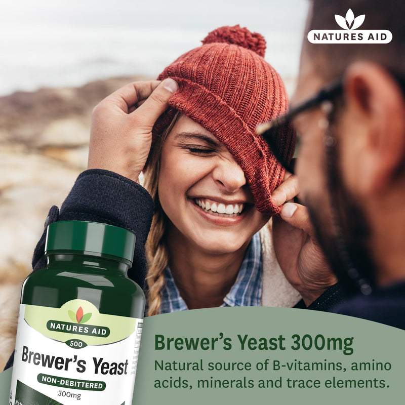 Natures Aid Brewers Yeast 300mg - Natural Source of B-Vitamins, Amino Acids and Minerals - Supports Energy and Immune Health - Vegan, Gluten-Free, Non-GMO, No Salt or Sugar - 500 Tablets 500 count (Pack of 1)