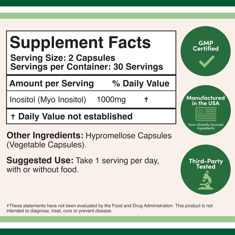 [Australia] - Inositol Capsules (Myo Inositol) 1000mg Health Support for Women (60 Count)(No Fillers, Vegan Safe, Gluten Free) by Double Wood 