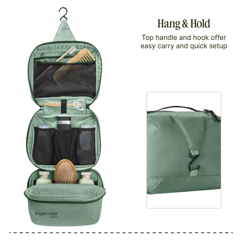 Eagle Creek Pack-It Trifold Toiletry Kit, Willow Green | Dopp Kit Toiletry Organizer with Padded Interior, Durable Hanging Hook and Large Compartments, Water-Resistant and Washable