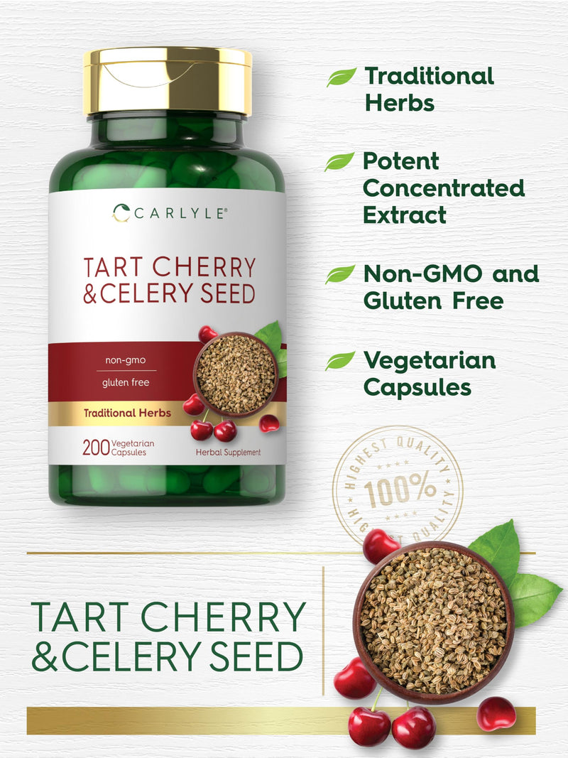 [Australia] - Carlyle Tart Cherry and Celery Seed Supplement | 200 Capsules | Vegetarian, Non-GMO, and Gluten Free 