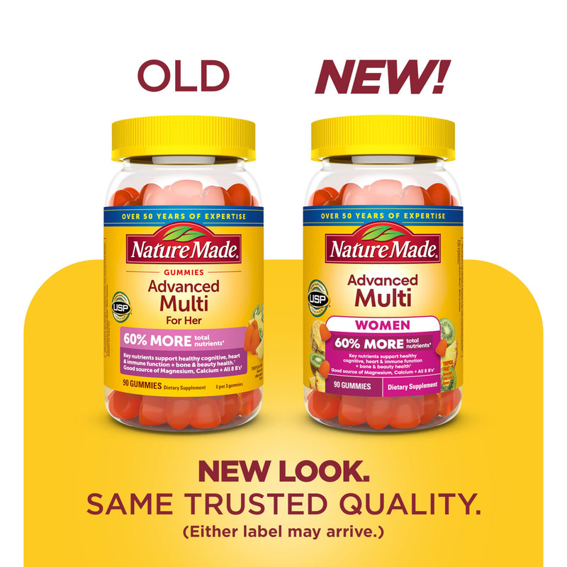 Nature Made Advanced Womens Gummy Multivitamins, 90 Multi Vitamin Gummies | Multivitamin Gummies for Women with Magnesium Citrate, Calcium, & B Vitamins, Daily Nutritional Support, 30 Day Supply 90 Count (Pack of 1)