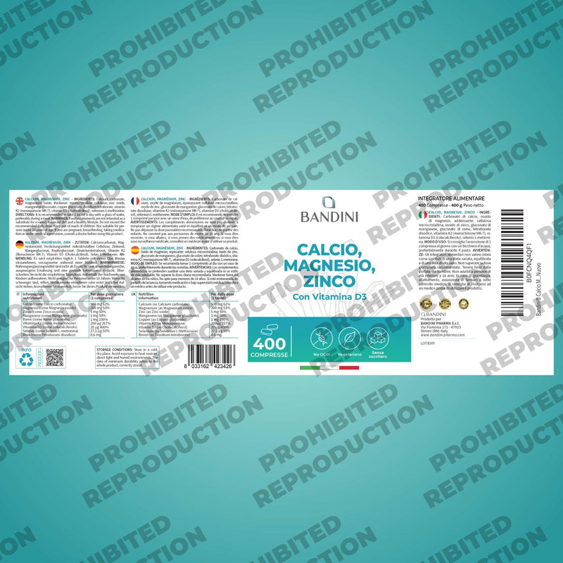 Bandini® Calcium Magnesium Zinc Vitamin D3 + K2 MK7 | 400 Tablets | with Copper, Selenium, Manganese, Boron | Supports Bones Teeth Muscle Function & Immunity | High Strength Immune Health Supplement