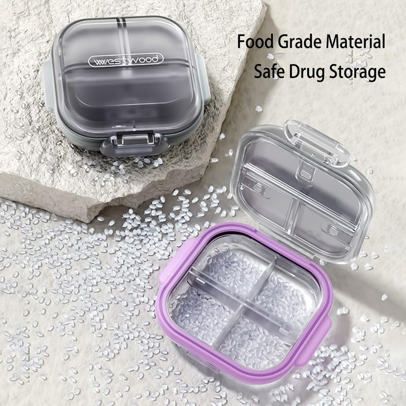 Travel Pill Organizer, Portable Pill Case - Pre-Labeled 7 Compartments | 7 Organized Slot(6 Small + 1 Large) for Daily Pills, Secure Double-lock, Pocket Purse Organizer for Vitamins Medicine, Purple