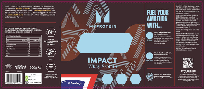 Myprotein Impact Whey Protein, Snickers Original, 500g