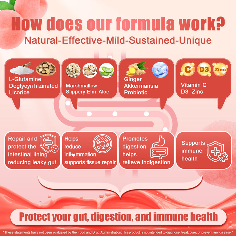 [Australia] - L-Glutamine 1200mg Gut Health Gummies with Digestive Wellness ‚Äì Gut Repair, Digestive Harmony, and Immune Boosting Blend ‚Äì Helps Alleviate Heartburn, Bloating, Gas, Constipation 