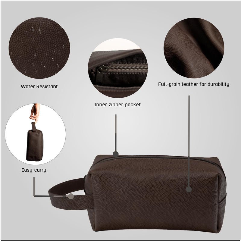 Leather Toiletry Bag for Men – Water Resistant Travel Dopp Kit - Premium Full Grain Leather Cosmetic Case- Perfect Gifts for Him - Mens Toiletry Bag (Chocolate) Chocolate