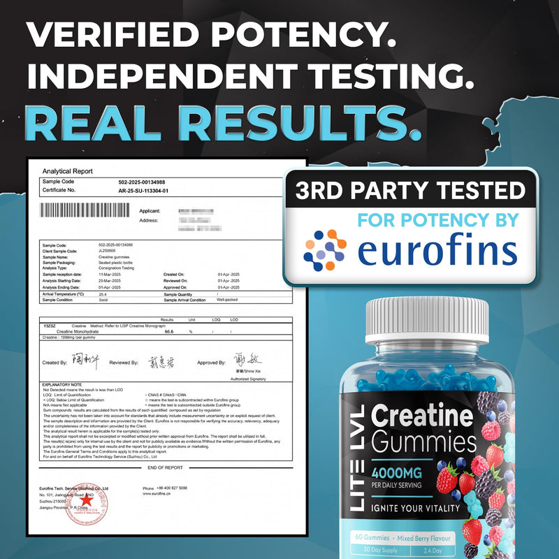 LITE LVL - 60 x Mixed Berry Flavoured Creatine Gummies 4000mg - Creatine Monohydrate Gummies