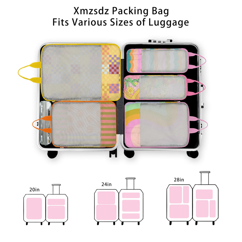 7 Pcs Compression Packing Cubes for Travel Luggage, Lightweight Suitcase Organizer Bags Set, Compression Packaging Cube for Travel Essentials, Packing Cubes for Carry on Suitcase Macaron