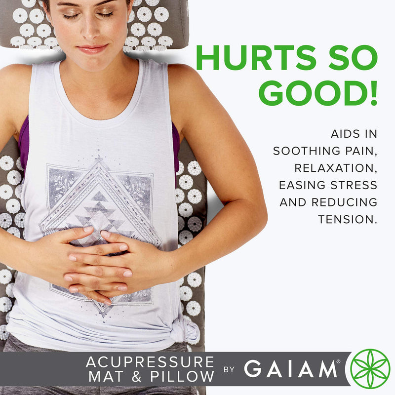 [Australia] - Gaiam Acupressure Mat and Pillow Set, Acupuncture Style Massage Mat & Pillow, Relief for Sciatic Nerve, Muscle Tension, Fibromyalgia, Neck, Shoulder & Back Pain, Migraine & Headaches and Insomnia Grey 