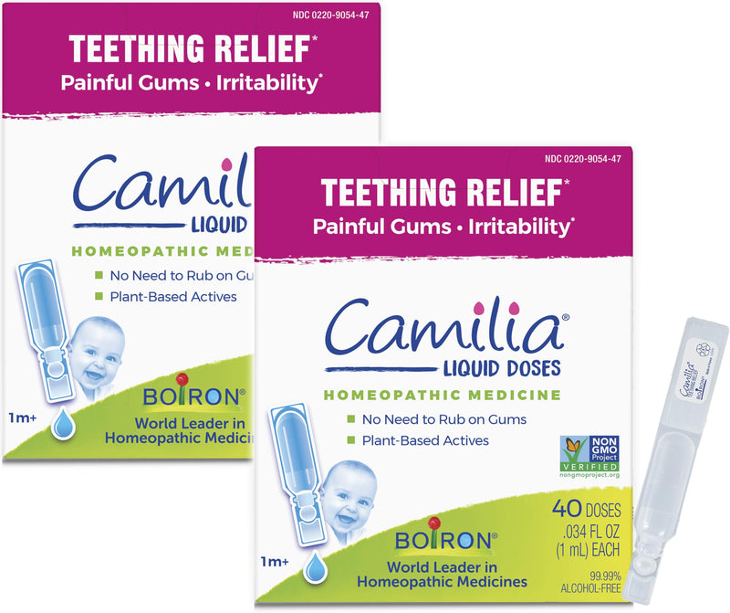 Boiron Camilia Drops 40 Count (Pack of 2) Relief of Painful or Swollen Gums and Irritability in Babies - for Daytime and Nighttime - Liquid Drop for Baby