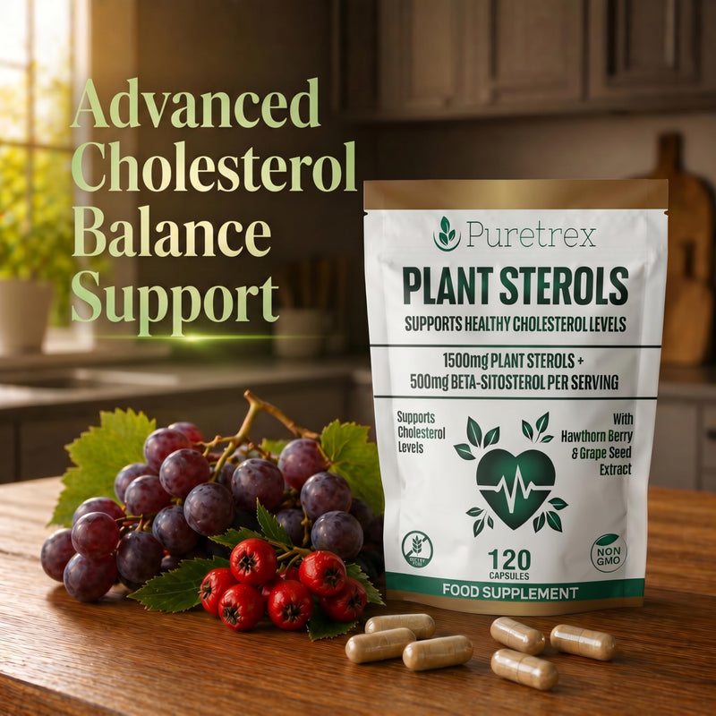 PURETREX Plant Sterols 2000MG Complex with Beta-Sitosterol - Supports Healthy Cholesterol Levels - with Hawthorn Berry & Grape Seed Extract - 120 Capsules - Gluten-Free & Non-GMO Food Supplement