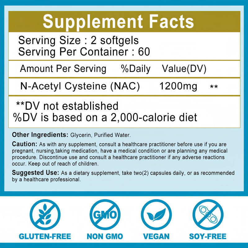 [Australia] - NAC Supplement N-Acetyl Cysteine | High Absorption NAC 1200mg Softgels for Liver & Kidney Detox, Immune Support & Antioxidants | Vegan Capsules | 2 Month Supply | Non-GMO | Gluten Free | 120 Count 