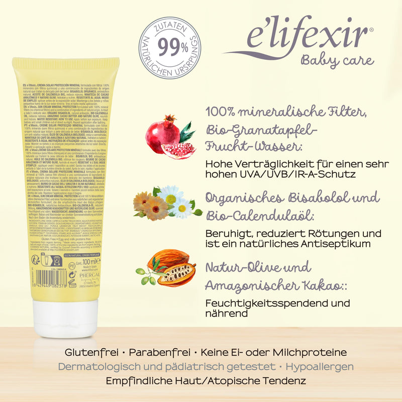 [Australia] - Elifexir Baby Care - Mineral Sunscreen | Children, babies | Sun protection UVA/UVB/IR-A SPF 50+ | 100% mineral filters | 99% natural ingredients | Waterproof | For face + body | 100ml 