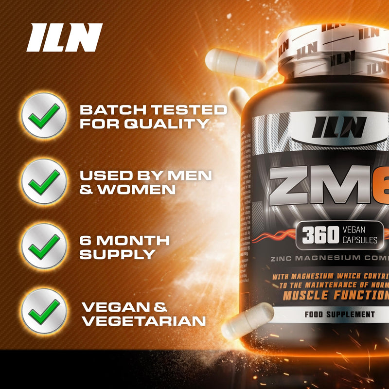 ZM6 - High Strength Zinc Magnesium Supplement for Men and Women - Zinc and Magnesium Tablets for Normal Muscle Function (360 Vegan Capsules) 360 count (Pack of 1)