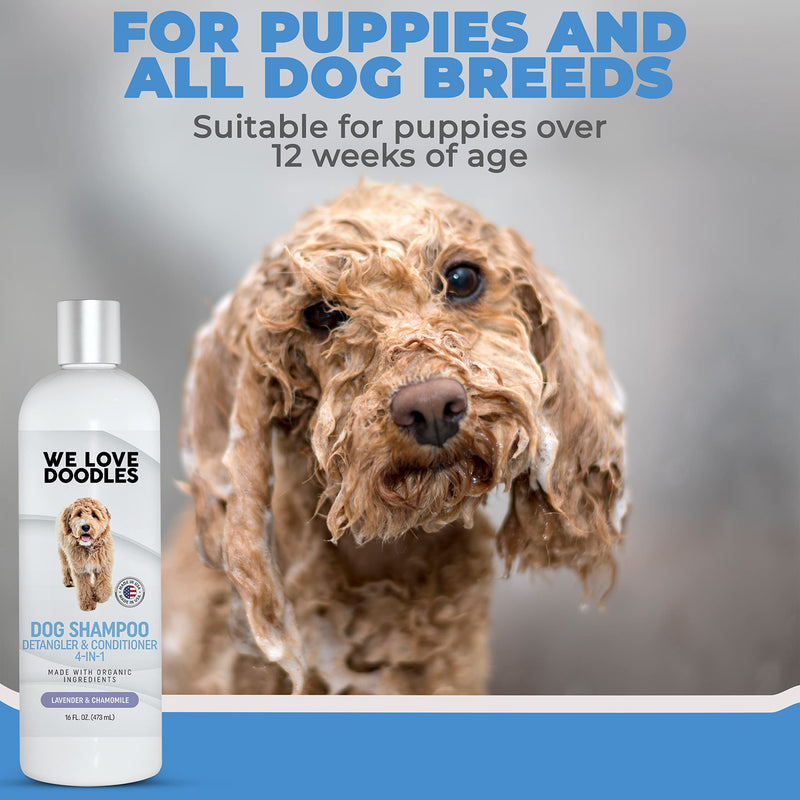 We Love Doodles 4-in-1 Lavender Shampoo, Conditioner & Detangler Bundle - Grooming & Tangle Remover Spray (Mango) - Made in USA - PawsPlanet Australia