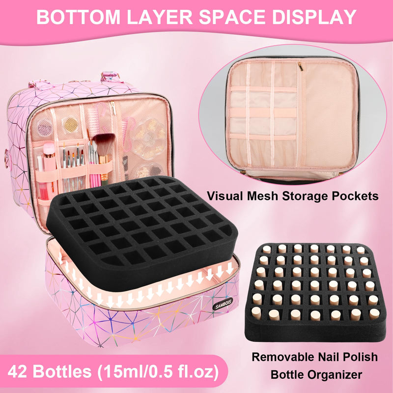 Travel Carrying Case for Shark Flex Style, Hair Dryer Attachments& Nail Polish Organizer Bag Holds 84 Bottles (15ml/0.5 fl.oz)& Nail Lamp Black