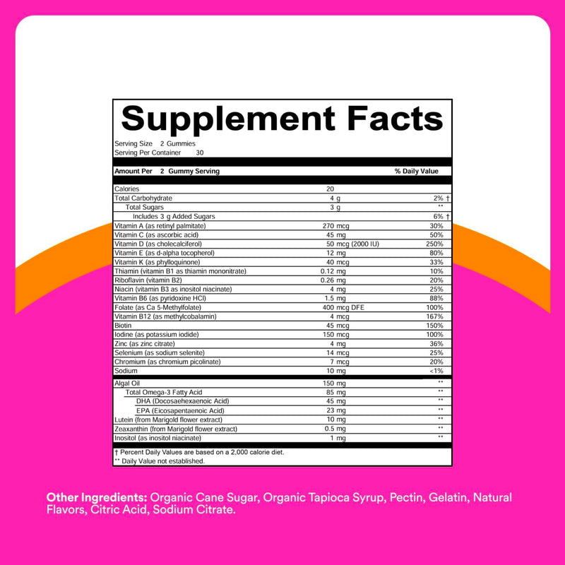SmartyPants Teen Girl Multivitamin Gummies, Omega 3 (DHA/EPA), Vitamin C, D3, B12, Vitamin A, K & Zinc, Biotin to Support Hair, Skin & Nails, Gluten Free, 60 Count (30 Day Supply) Multi + Omega
