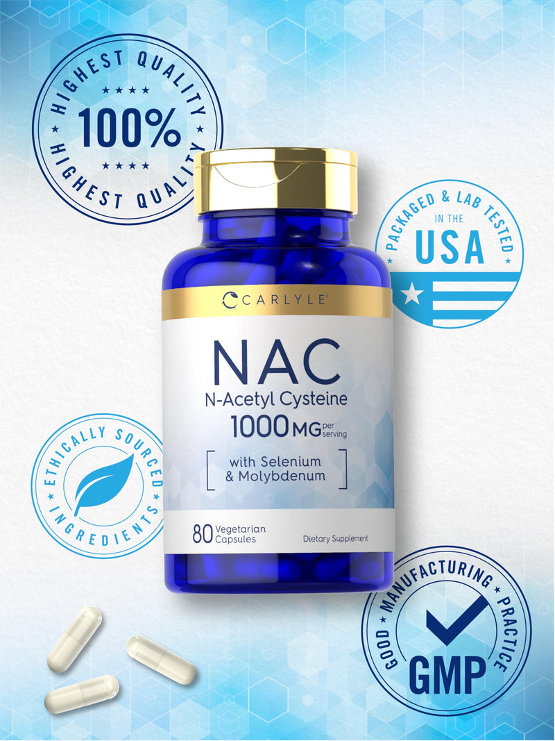 [Australia] - Carlyle NAC Supplement N-Acetyl Cysteine | 1000 mg | 80 Capsules | with Selenium & Molybdenum | Vegetarian, Non-GMO & Gluten Free 