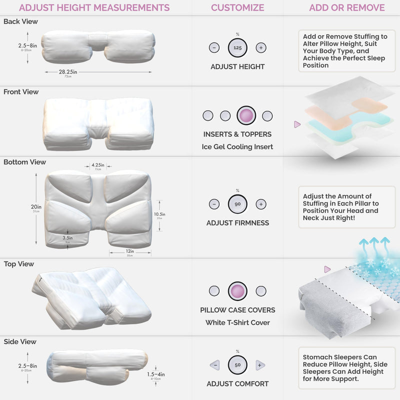 [Australia] - Wife Pillow - Topper, Down Alternative Premium Siliconized Fiberfill - Machine Wash & Dry. Adjustable for Side Sleepers by Zipper Access, Add or Remove Filling for Best Sleeping: Medium Support Insert - Fiber Fill Down Alternative, White/ Beige 