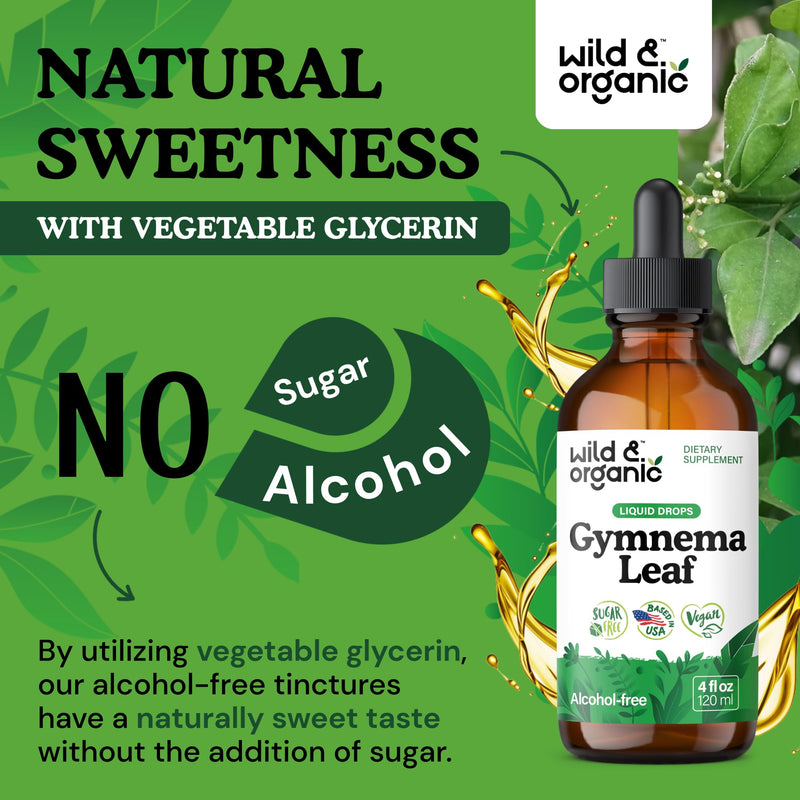 [Australia] - Wild & Organic Gymnema Sylvestre Extract Drops - Sugar-Free Gymnema Sylvestre Supplements - Gurmar Powder Based Tincture - Vegan, Alcohol-Free Leaf Liquid Drops - 4 fl oz 4 Fl Oz (Pack of 1) 