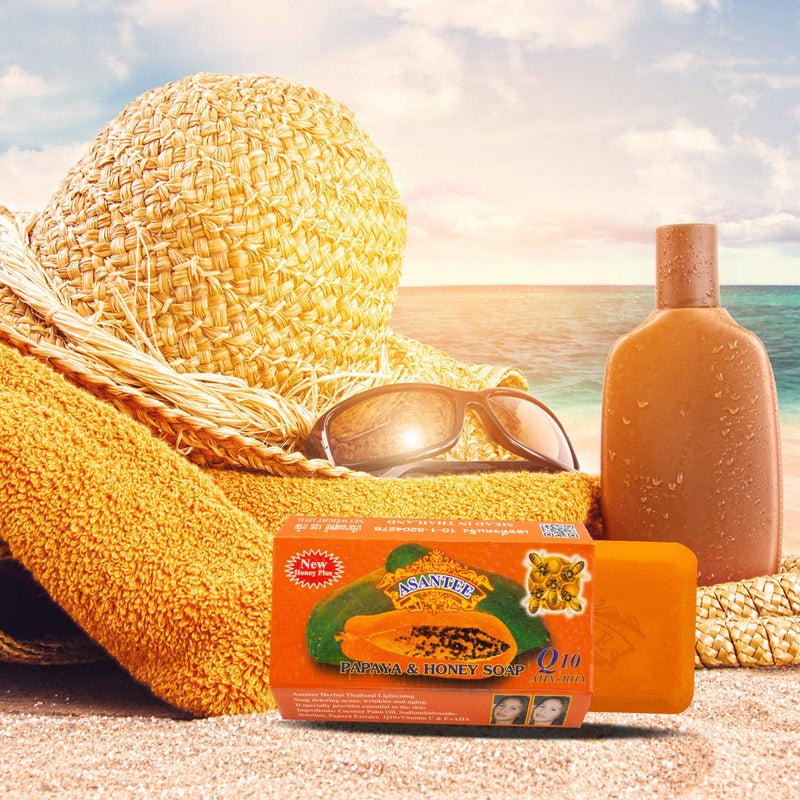 ASANTEE PAPAYA & HONEY Soap Bars with Vitamin C,E and Q10 Skin Cleansing 4.40 Oz (Pack of 2) 4.40 Ounce (Pack of 2)